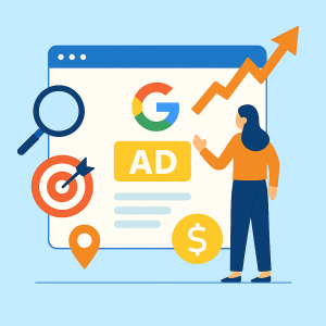 Google Ads growth concept with targeting and analytics