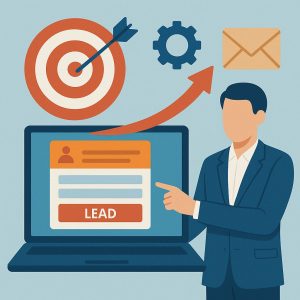 Lead generation strategy with online form and business professional
