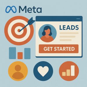 Meta lead generation ad with target and user engagement icons